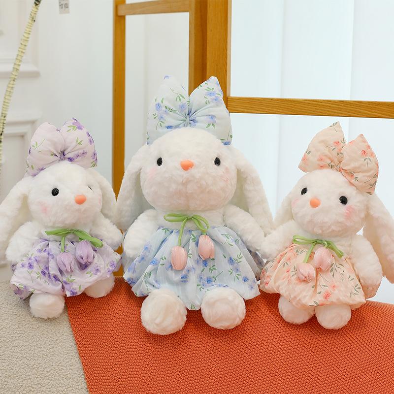 Tulip Flowers Gauze Skirt Rabbit Plush Toy Girls Birthday Gift Video Game City Redeems Looping Rabbit Dolls