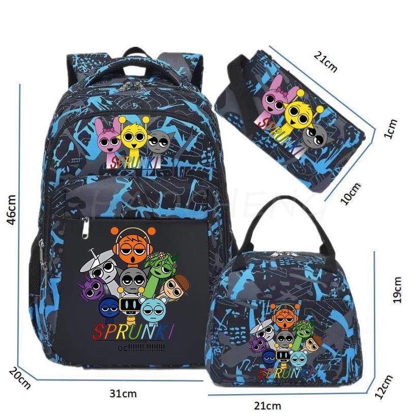 Backpack Sprunki Print 3 Pcs/set With Pencil Case Lunch Bags Kids Anime School Bags Boys Girls Teens Bagpacks
