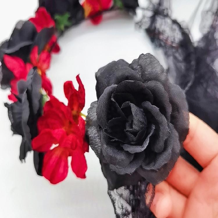 Delicate Headband Wedding Hairband Thin Brimmed Long Tulle& Flower Hair Hoop