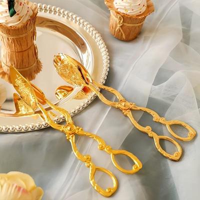 European Retro Gold Carved Buffet Clip: Salad, Bread, Barbecue, Cake, Dessert.