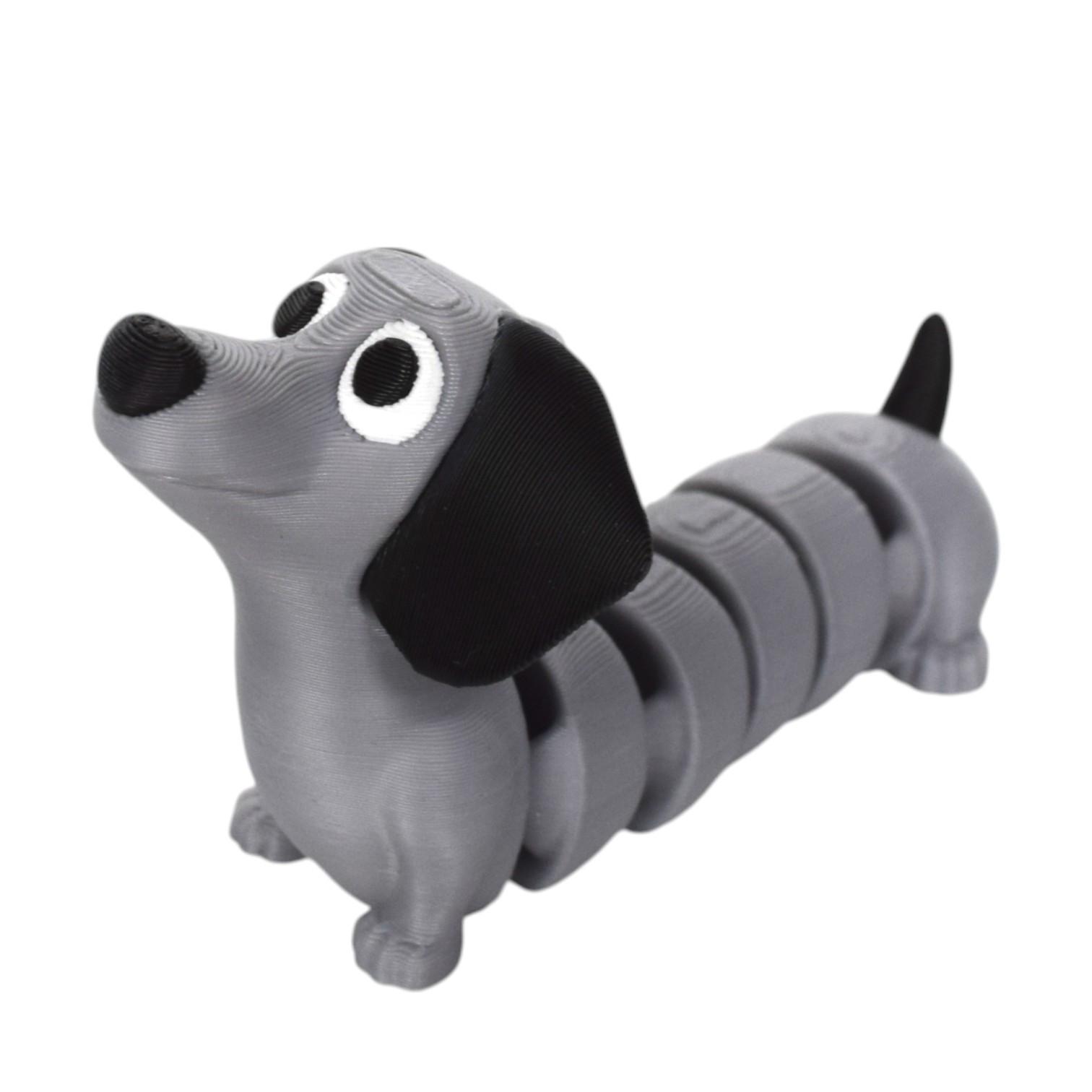 3D Printed Flexible Dachshund Cartoon Ornament | Cute Animal Model Toy Gray