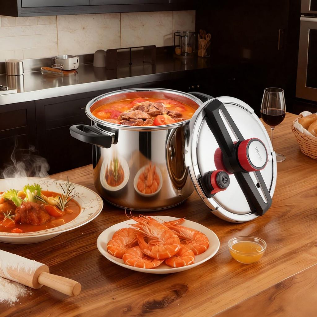 Pressure Cooker, 11.3L Pressure Cooker Stainless Steel, Pressures Canner with Steaming Rack, Tempered Glass Lid, Three Pressures Settings for Meat,