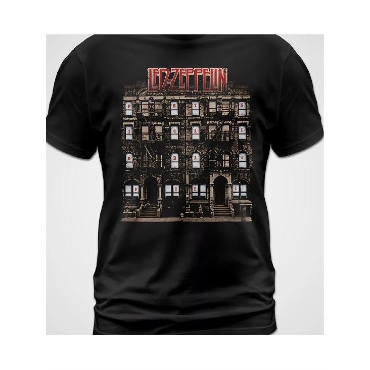 T-Shirt Featuring The Led Zeppelin Album Physical Graffiti with Prints of Robert Plant And Jimmy Page. Comfortable for All Seasons, Machine S чёрный
