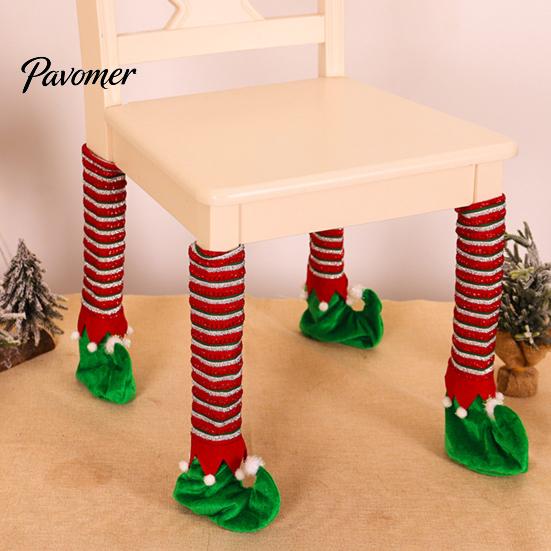 Knitted Socks for Christmas 4 Pcs Table Chair Leg Covers, Striped Elf Elastic Felt Pads Chairs Socks, Furniture Floor Protectors Dining Room,