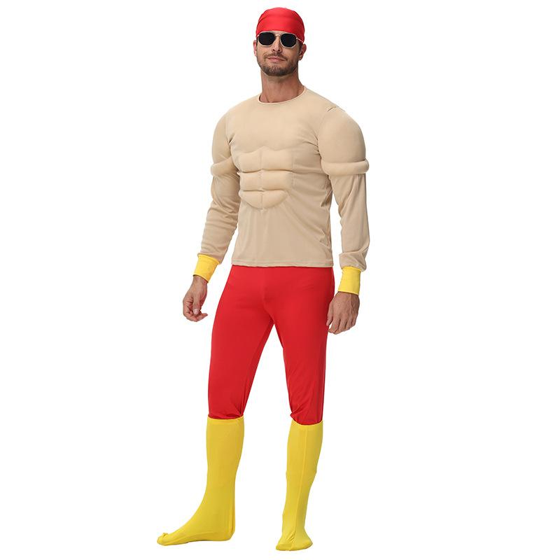 Cosplay muscle men dress up fake pecs abs funny handsome little boy muscle top set party funny cos clothes