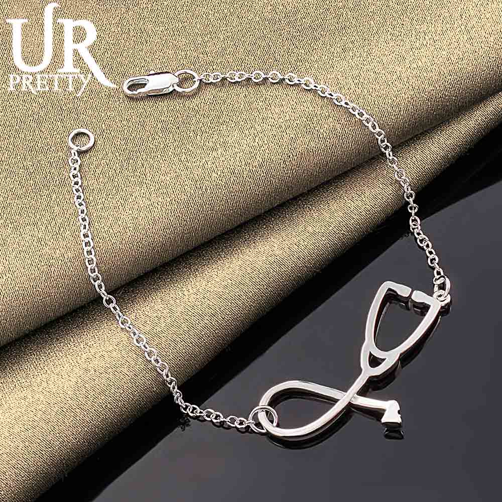 925 Sterling Silver Stethoscope Pendant Bracelet Fashion Wedding Jewelry