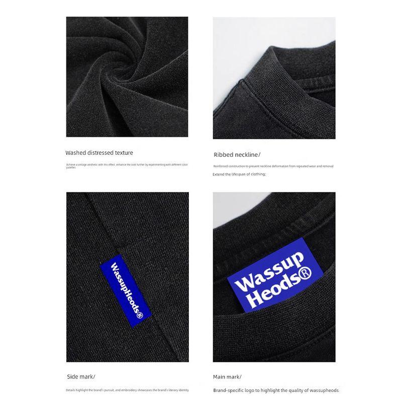 Wassup Heods Trendy Brand Large W Letter Casual Short-Sleeve T-Shirt for Men and Women, Summer American Street Style Versatile Couple Outfit