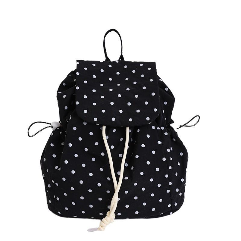 

Nylon Women s Backpack 2026 New Style Niche Wave Dot Drawstring Japanese Light Schoolbag Women чорний