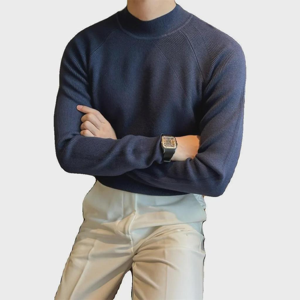 Irregular Tassel Solid Color Half Turtleneck Men's Sweater - Slim Fit, Warm, Trendy Style for Autumn and Winter