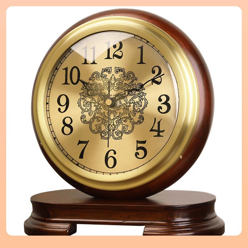 New European Solid Wood Clock Desk Table Decoration Home Living Room Antique Table Decoration Clock