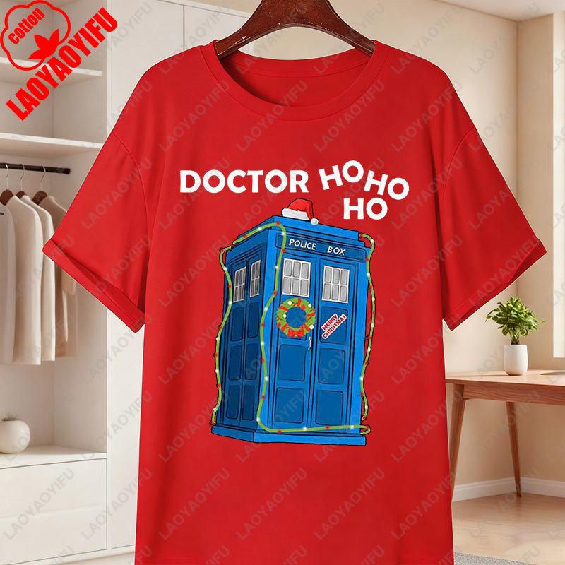 Doctor Hehe Funny Christmas Cotton TShirt Unisex Women Short Sleeve Print Tees Fashion Vintage Christmas Holiday Streetwear Tshirt