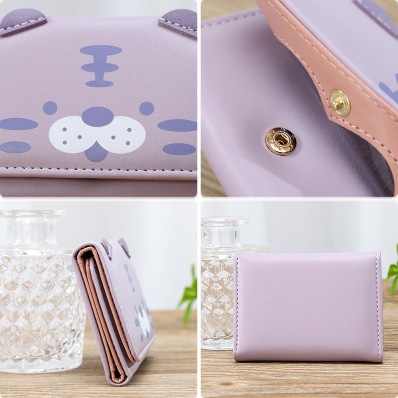 Cute Cat Short Wallet For Girls Three-fold Multi-card Slot Coin Purse Pu Leather Multicolor Wallet