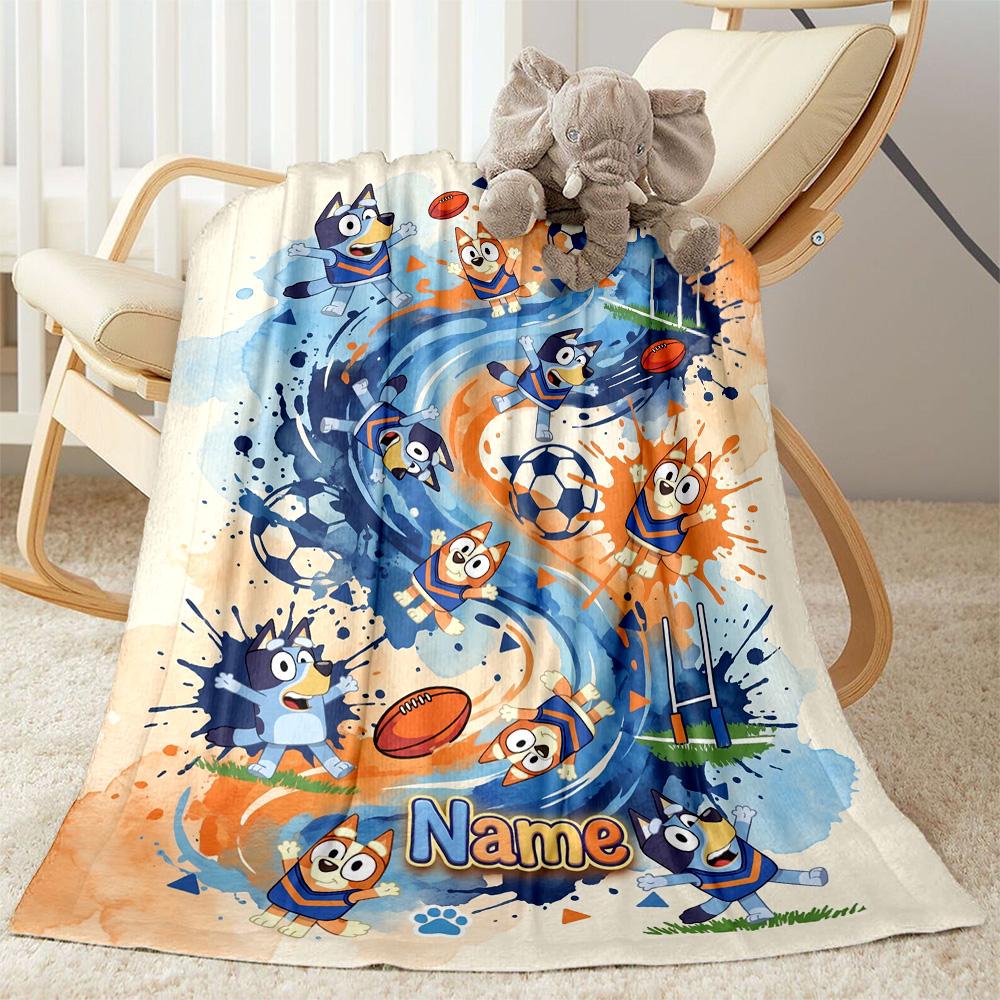 Bluey's Soccer Science Fun Customize Your Name Blanket Lightweight Customizable Blanket Ultra-Soft Perfect for Bedding Chair Office Seaside