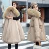 Womens Mid-Length Parka Winter Hooded Puffer Coat With Fur Trim Slim Fit Warm Outerwear