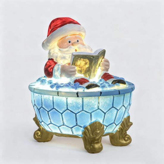 Christmas Santa Bubble Bath Lamp Cute Santa Reading A Book Bathtub Lamp USB Night Light for Bathroom Home Office Desk Decor