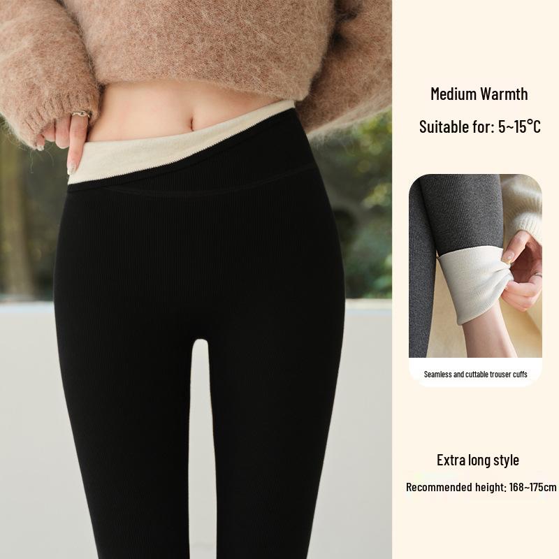Women's Extra Long High-Waisted Fleece-Lined Winter Leggings - Striped, Warm, Cotton, for Tall Figures