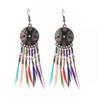 RSAMD Bohemian Boho Flower Carved Round&Colorful Feather Tassel Women Hook Earrings-14#