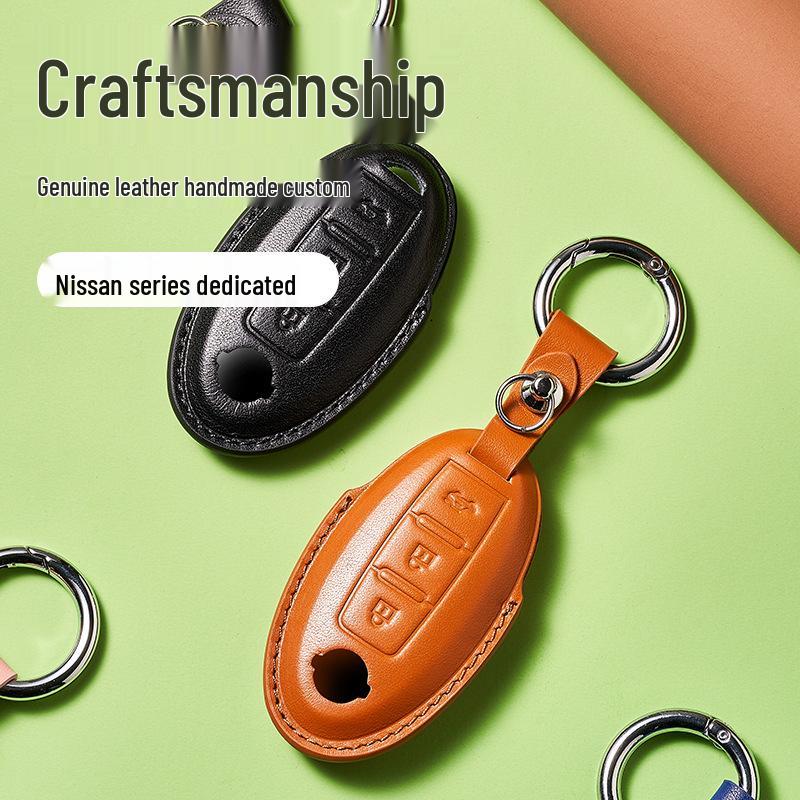 Skórzany Etui na Klucze ze Skóry Wyprawianej Roślinnie dla Nowego Kluczyka Samochodowego Sylphy Murano, Ręcznie Robiony Wzór Klamry dla Mężczyzn