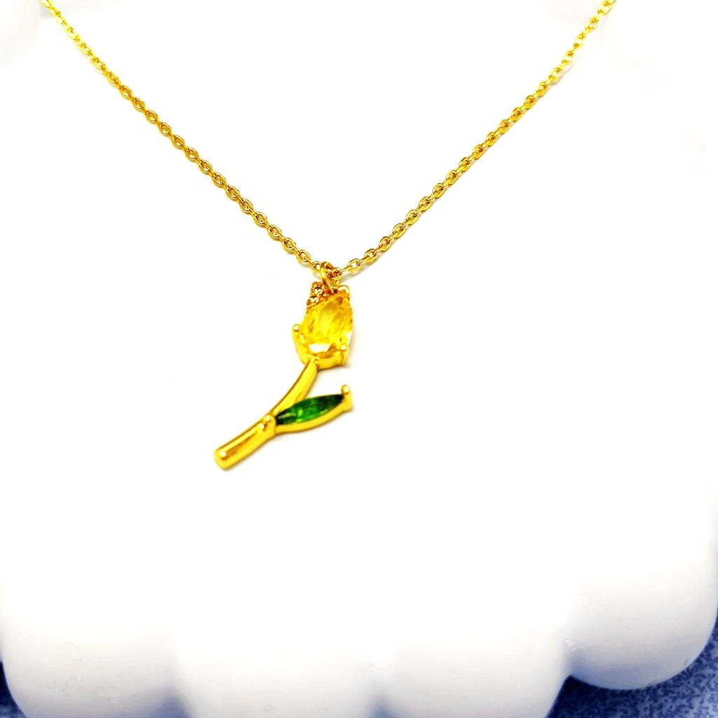 Fresh And Cute Colored Zircon Mini Tulip Stylish And Sweet Niche Design Necklace