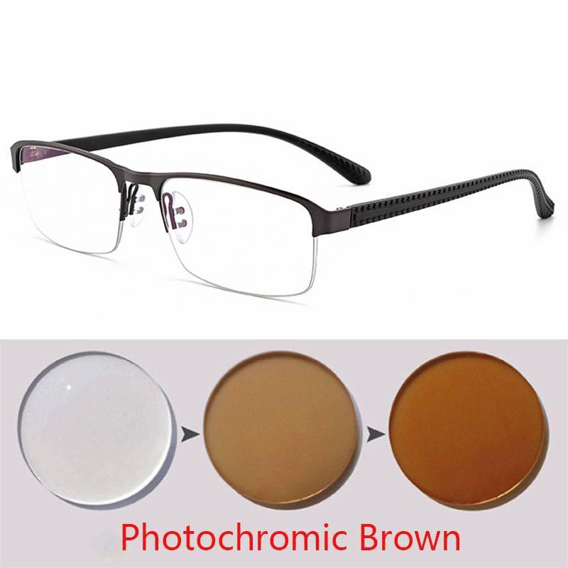 Photochromic Reading Glasses Men Aspheric Hard Resin Lense Reader Eyeglasses Flexible Temples Legs Half Frame Male Presbyopia