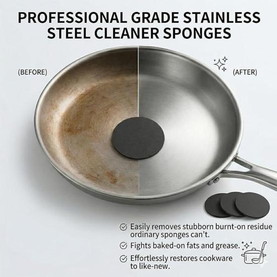 Stainless Steel Cleaning Sponge Tablets Scratch-Free Curved Surfaces Powerful Scorch Stain Remover Kitchen Cleaning Tool