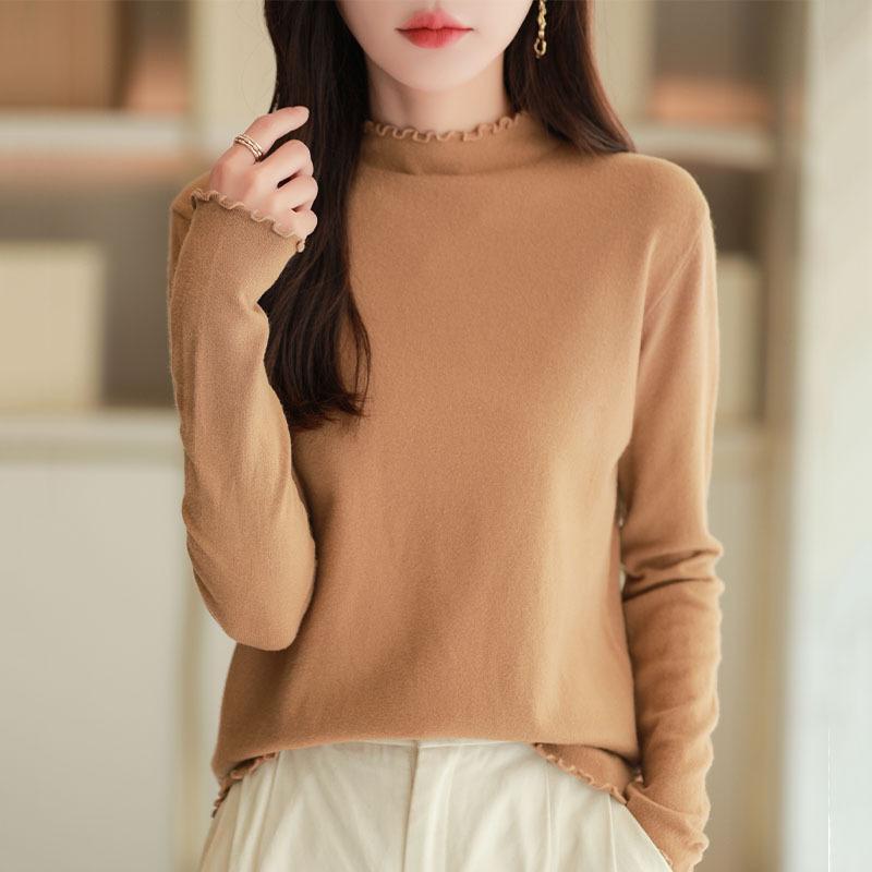 2026 Autumn-Winter Women's Korean Style Knit Sweater with Half-High Lace Collar