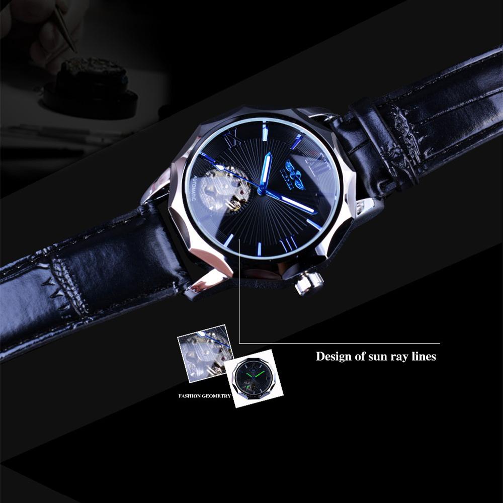 WINNER New Top Men's Watch Men's Skeleton Automatic Mechanical Strap Blue Needle Mechanical Watch Men's Watch