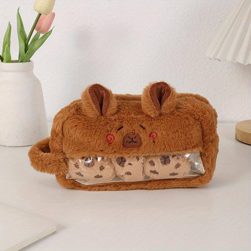 Niedliche Kawaii-Federtasche mit großem Fassungsvermögen, lustige Cartoon-Mode, Capybara-Plüsch-Federmäppchen, Schulbedarf, Geburtstagsgeschenke