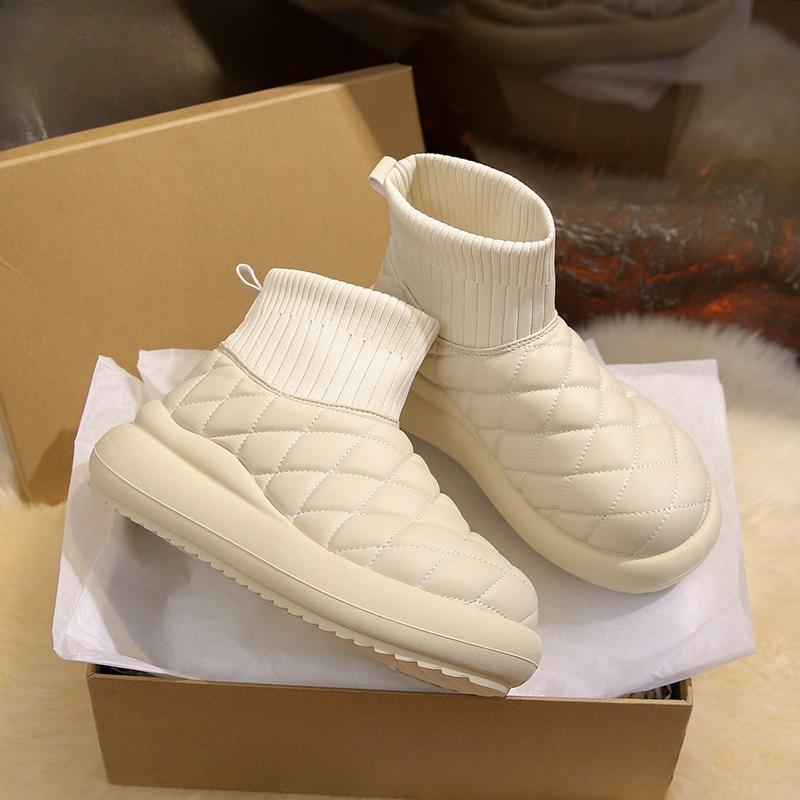 Women's Large Size Soft Sole Winter Warm Fur One Anti-slip Snow Boots Padded Lined Ankle Boots Windproof Outdoor Sports Cotton Boots
