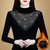 Black Semi-turtleneck Inner Warm Bottoming Shirt Women's Autumn and Winter Velvet Thickened Slim-fitting Long-sleeved T-shirt