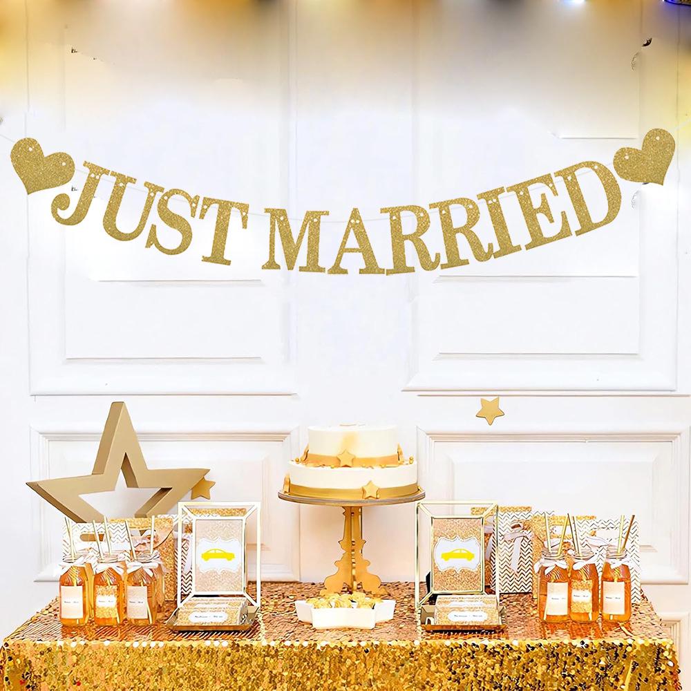 Just Married Mr. & Mrs. Glitter Banner for Wedding Decorations