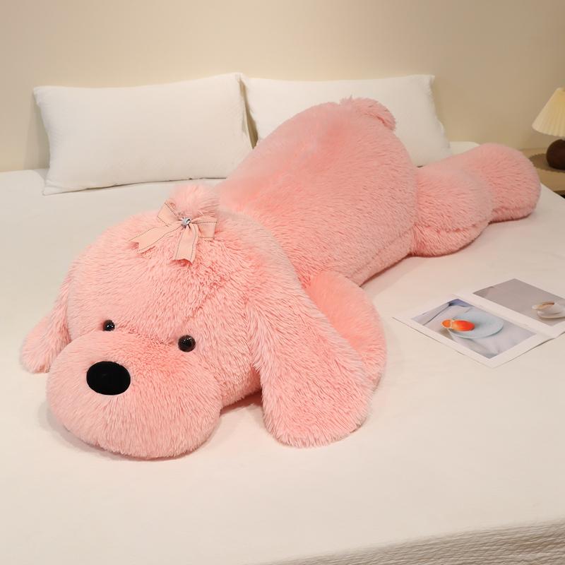 

Fluffy Big Lying Puppy Plush Toy Cozy Cartoon Doggy Doll Warm Cuddly Animal Pillow Christmas Gift 85cm рожевий