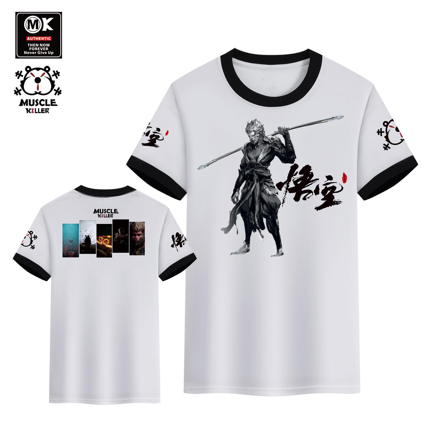 

Хлопковая быстросохнущая футболка с цветными блоками Black Myth Sun Wukong - Свободный крой, большой размер, фитнес-футболка L 125-140 lbs белый