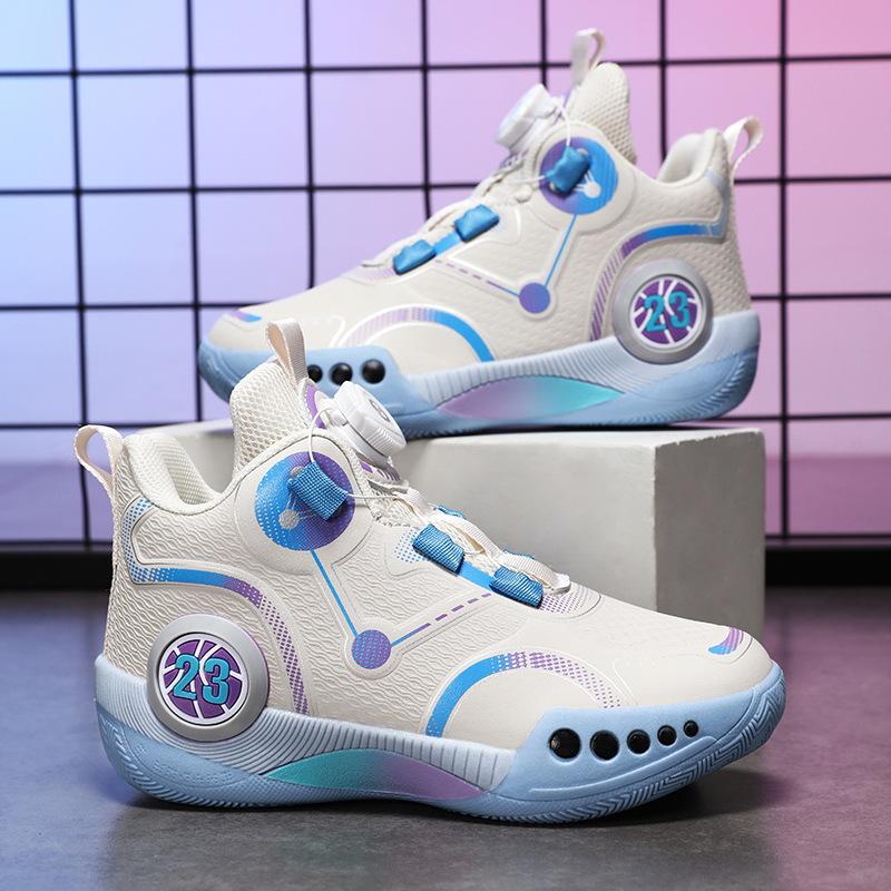 Children's sports shoes actual combat non-slip rotating boys' buttons actual combat basketball shoes shoes trendy shoes four sneakers