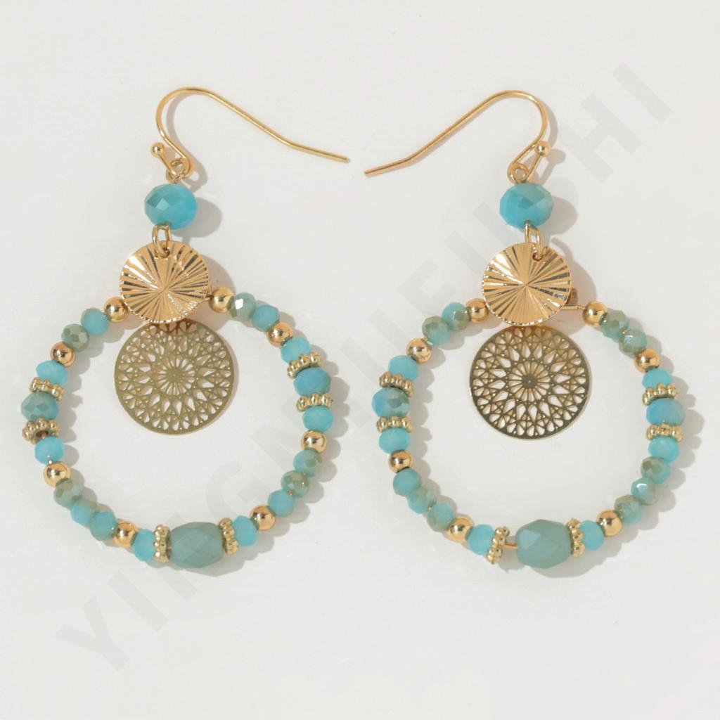 New crystal mixed color round brand hollow pendant earrings, fashionable women's temperament earrings and ear jewelry