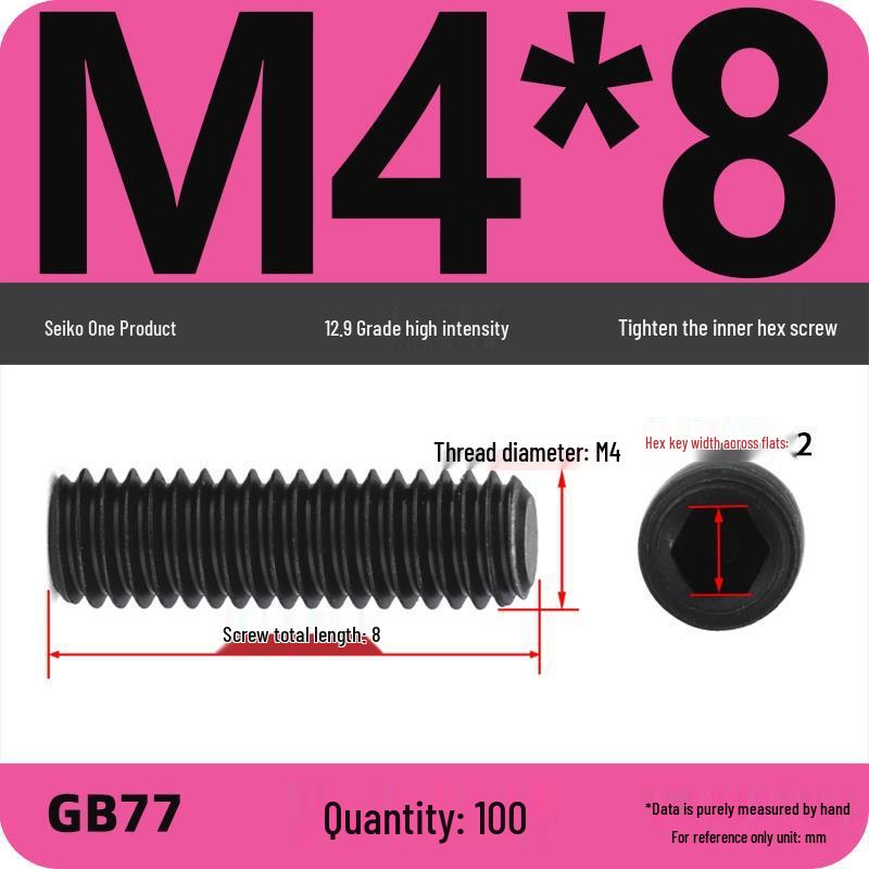 Class 12.9 Inner Hex Flat Head Headless Grub Screw M3-M12