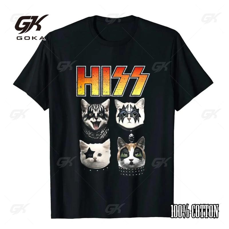 

HISS Забавный кот Летняя Новая Винтажная Футболка из хлопка с принтом мультяшного узора Дышащая Новый тренд Большая Свободная Модная Футболка Мужская 4XL