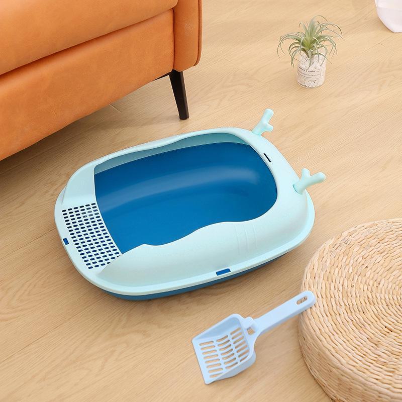 Extra Large Splash-Proof Semi-Enclosed Cat Litter Box for Kittens