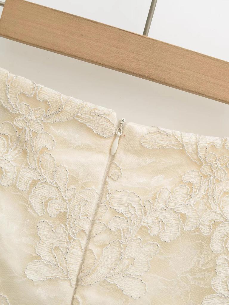 Elegant Summer Retro Jacquard Lace High-Waist Skirt for Women