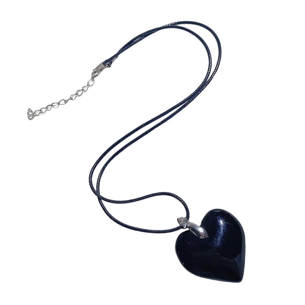 Delicate Heart Necklace Adorned With Natural Resin Charm PU Leather Chain Neckchain Unisex Fashion Jewelry