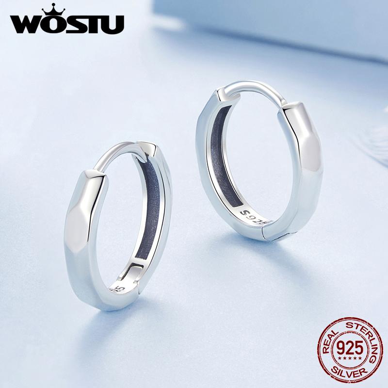 WOSTU 925 Sterling Silver Simple Geometric Hoop Earrings For Women Minimalist Jewelry European Pendientes Party Gift