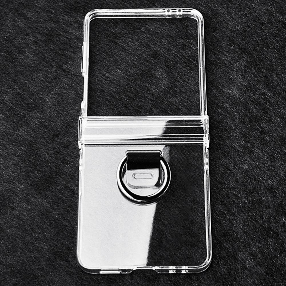For Samsung Galaxy Z Flip7 5G Case Hinge Protection PC Clear Shockproof Phone Cover with Finger Ring