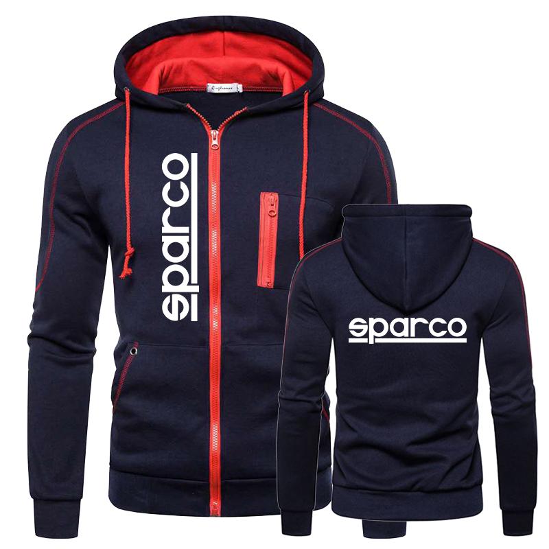 2022 Men's Fashion Sparco Print Hooded Outerwear Sport Zipper Hoodies Multi-zip Slim Hooded Jacket Casual Long Sleeve Sweatshirts