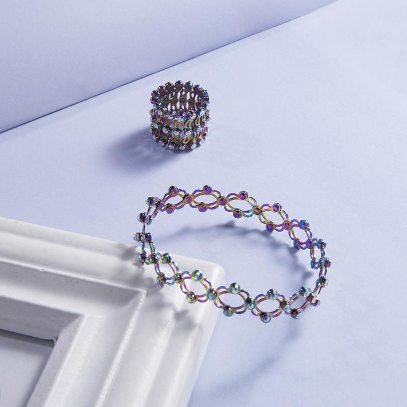 2 in 1 Magischer Einziehbarer Ring Armreif Kreativer Dehnbarer Dreh Faltring Kristall Teleskopringe Armband Schmuck