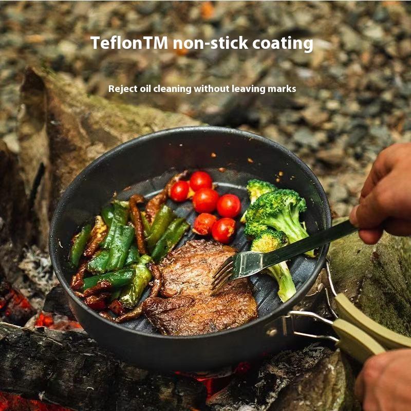 ALOCS Outdoor Camping Four-piece Windproof Cookware Set, Four-layer Hard Anodized, Suitable for camping/RV/survival