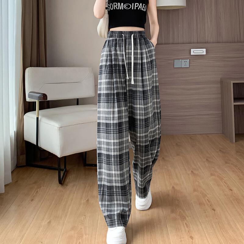 Demana Flattering Elastic Waist Plaid Wide-Leg Pants