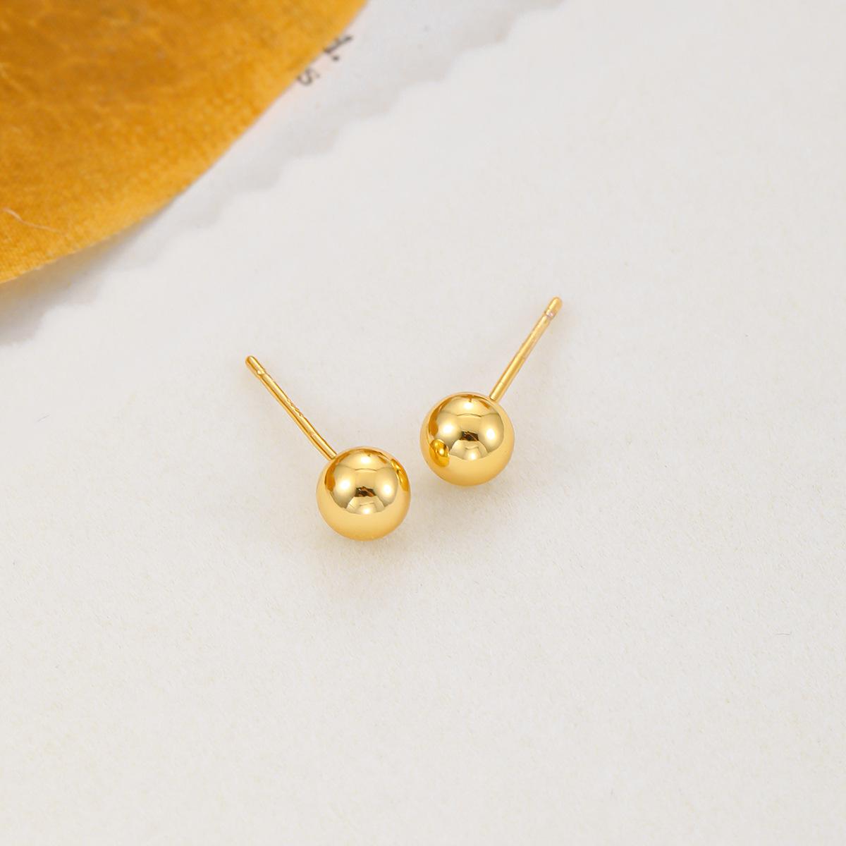 Позолоченные Медные Круглые Серьги-Гвоздики 6мм - Гладкие Серьги для Пирсинга Подарок на Фестиваль Циси