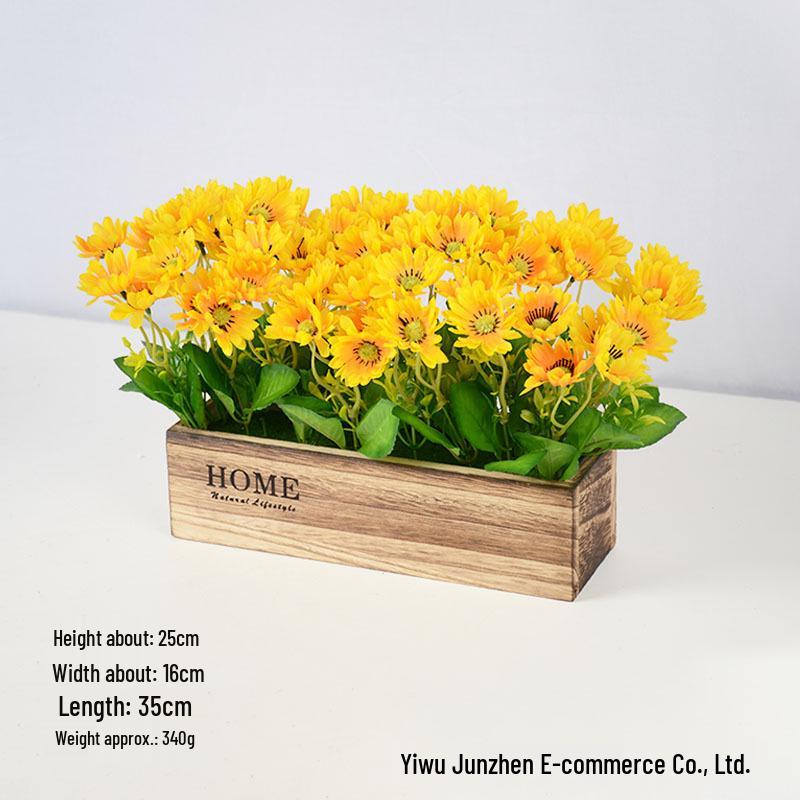 Cross-border Sunflower Small Potted Plant with Wooden Fence Base for Wedding Decor & Photography Props