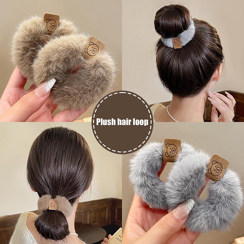 Herbst und Winter Plüsch Patch Bär Handtuch Ring Haargummi koreanischen Stil Haar-Accessoires Stirnband dicke hochelastische Haarseil