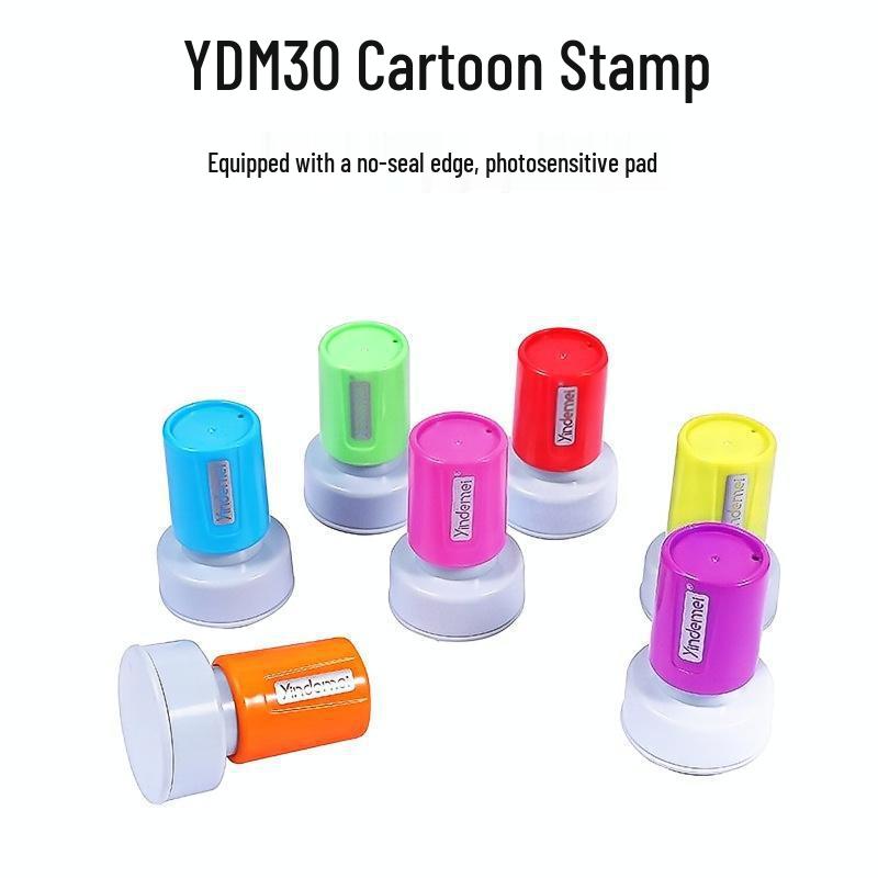 YDM 30mm Round Cartoon Teacher Stamp with 4mm Color Edge Pad розовый